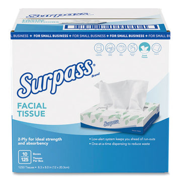 Surpass® Facial Tissue For Business, 2-ply, White, Flat Box, 125-box, 10 Boxes-carton freeshipping - TVN Wholesale